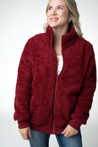 IN STOCK Skylar Sherpa Fullzip - Cranberry