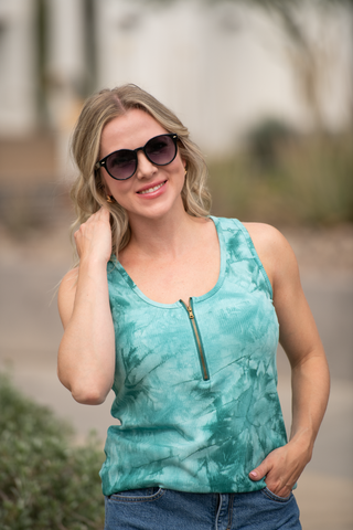 IN STOCK Mila Zipper Tank - Teal Tie Dye FINAL SALE