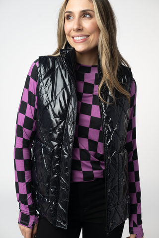 IN STOCK Remy Zip Up Vest - Shiny Black