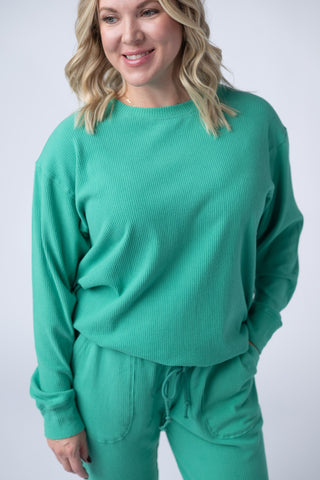IN STOCK Corrine Ribbed Pullover Top - Emerald FINAL SALE
