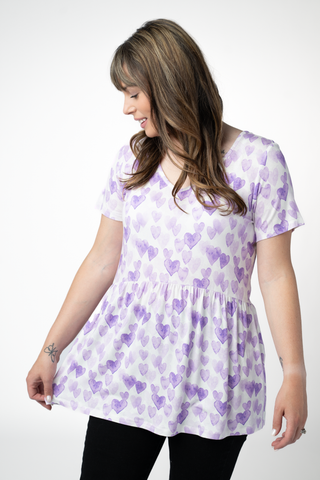 PREBOOK Sarah Ruffle Short Sleeve Top - Lavender Hearts