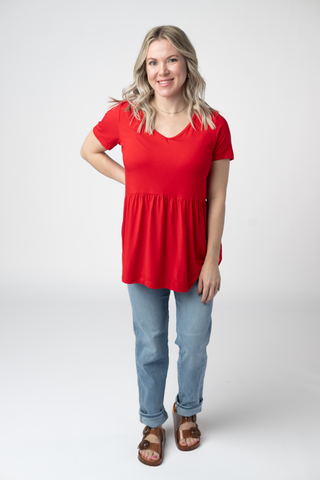 IN STOCK Sarah Ruffle Short Sleeve - Red