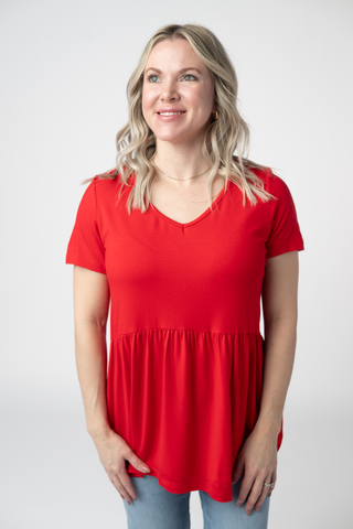 IN STOCK Sarah Ruffle Short Sleeve - Red