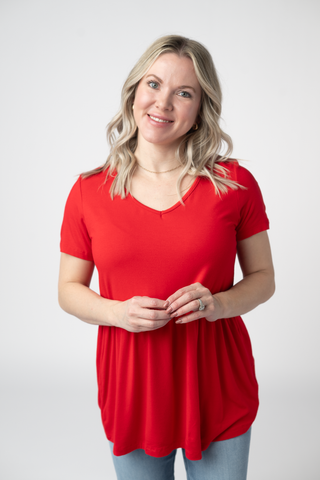 IN STOCK Sarah Ruffle Short Sleeve - Red