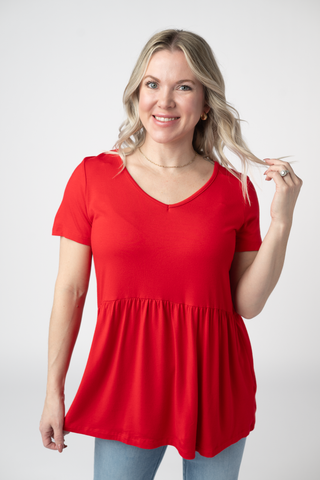 IN STOCK Sarah Ruffle Short Sleeve - Red