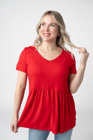 IN STOCK Sarah Ruffle Short Sleeve - Red