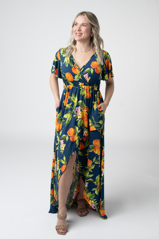 IN STOCK Harley High-Low Dress - Navy Citrus FINAL SALE