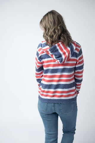 IN STOCK Fullzip Hoodie - Striped Red, White, and Micro Blue Stars