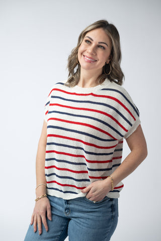 IN STOCK Red, White, and Blue Stripes Open Knit Top