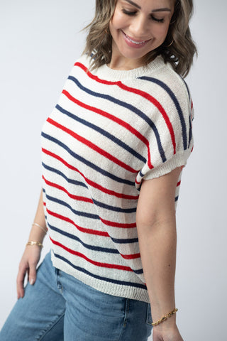 IN STOCK Red, White, and Blue Stripes Open Knit Top