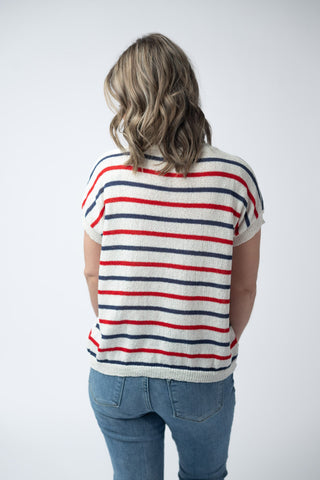 IN STOCK Red, White, and Blue Stripes Open Knit Top