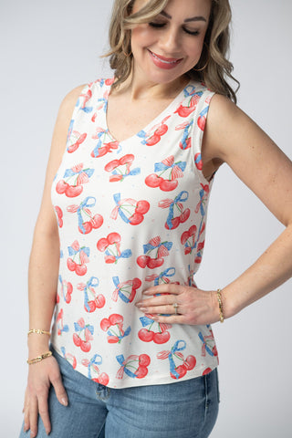 IN STOCK Noelle Tank - Patriotic Cherries FINAL SALE