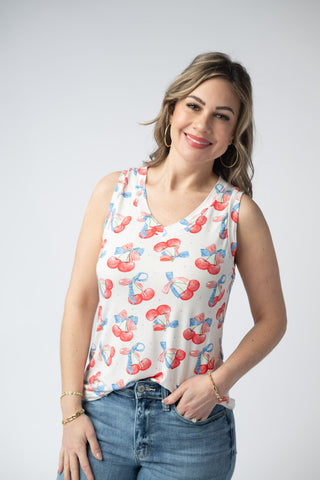 IN STOCK Noelle Tank - Patriotic Cherries FINAL SALE