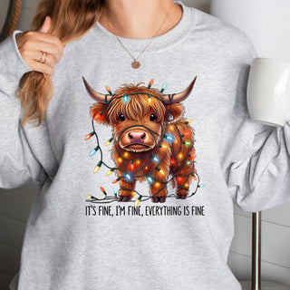 It’s Fine I’m Fine Everything’s Fine Cow Crew Sweatshirt