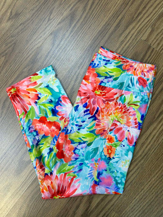 Bright Floral Capri Leggings with Pockets