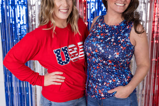 IN STOCK Corrine Pullover Top - Red USA Flag FINAL SALE