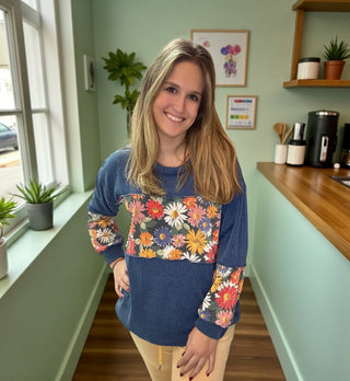 Indigo Floral Block Top