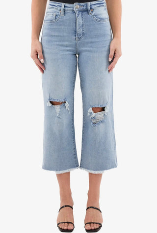 Chloe High Rise Cropped Frayed Light Wash Jeans