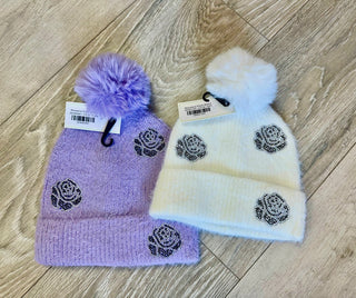 Rhinestone Flower Beanie