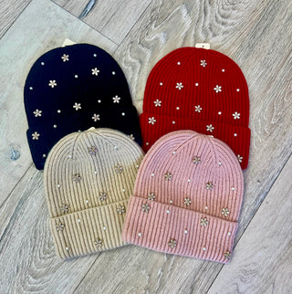 Pearl and Flower Beanie
