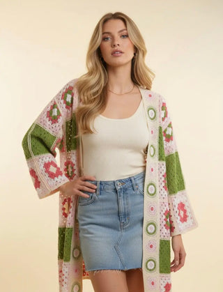 Petals & Patchwork Crochet Cardigan
