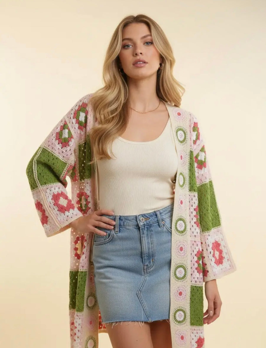 Petals & Patchwork Crochet Cardigan