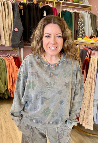 Floral Print Washed Terry Pullover