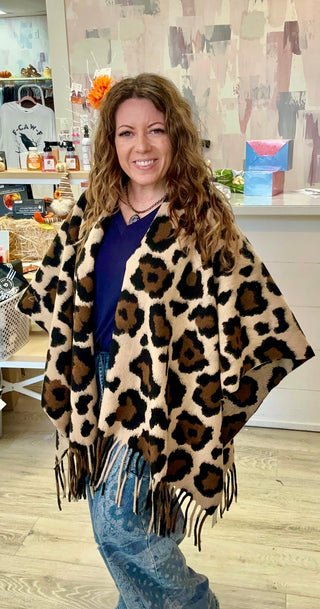 Leopard Tassel Poncho