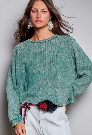 Evergreen Vintage Waffle Knit Top