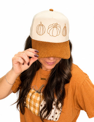 Pumpkin Embroidered Corduroy Hat
