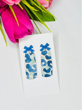 Blue leopard w/ bow earrings