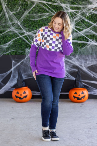 IN STOCK Natalie Pullover - Checkered Bats and Purple FINAL SALE