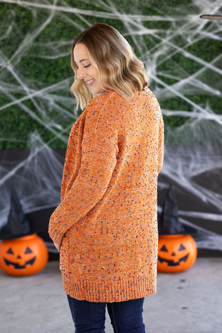 IN STOCK Carly Confetti Dot Cardigan - Pumpkin
