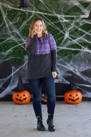 IN STOCK Natalie Pullover - Purple Plaid and Charcoal FINAL SALE