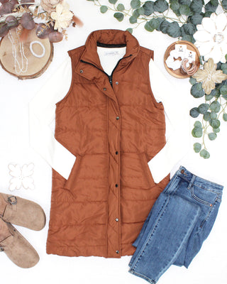 IN STOCK Harlow Long Vest - Cinnamon
