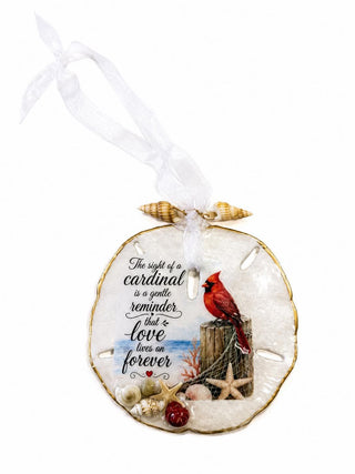 Large Cardinal Hanging Sand Dollar Ornament