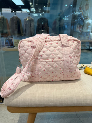Pink Floral mini duffle Bag with Shoulder Strap