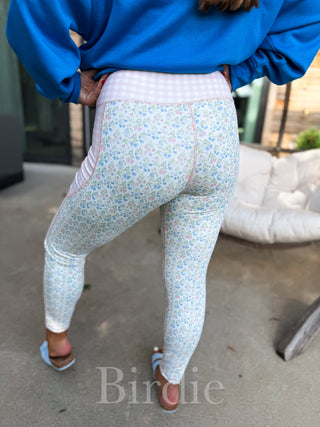BIRDIE Floral Checkered Contrast Leggings
