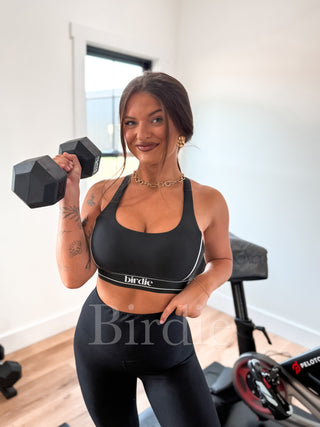 BIRDIE Contrast Racerback Sports Bra in Black