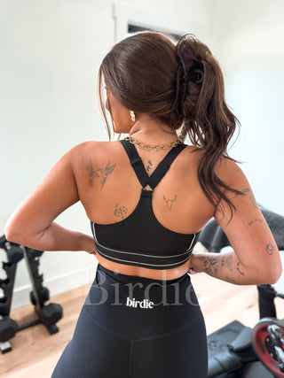 BIRDIE Contrast Racerback Sports Bra in Black