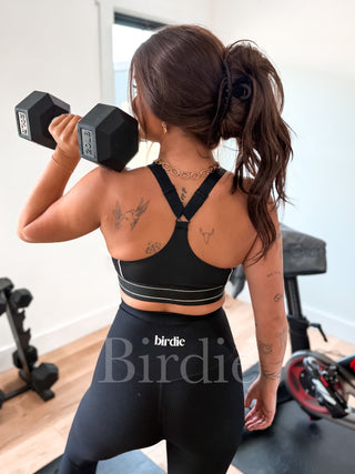 BIRDIE Contrast Racerback Sports Bra in Black
