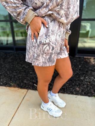 BIRDIE Two Piece Camo Set with Long Sleeve Shirts & Shorts