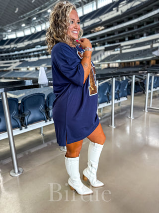 BIRDIE Navy & Orange Jersey Sequin Dress