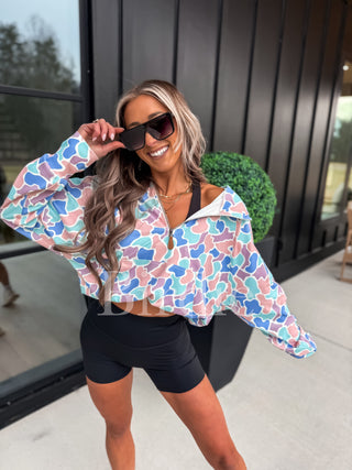 BIRDIE Summer Quarter Zip Pullover in Spring Duck Camo