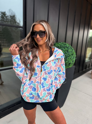 BIRDIE Summer Quarter Zip Pullover in Spring Duck Camo