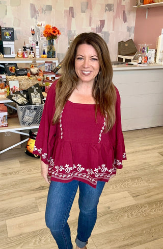 Burgundy Woven Babydoll Top