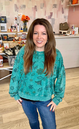 Floral Print Washed Terry Pullover
