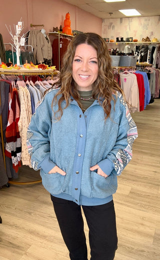 Dusty Blue Quilted Sleeve Shacket