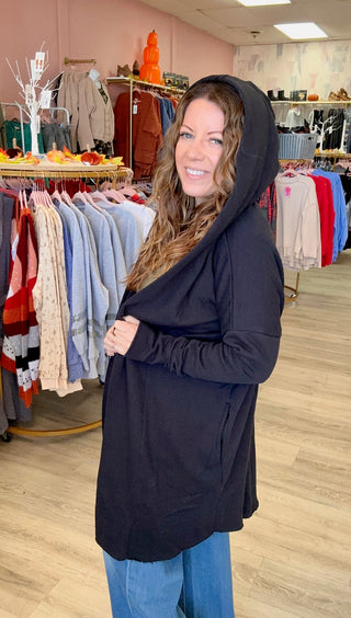 Black Longline Hoodie Cardigan