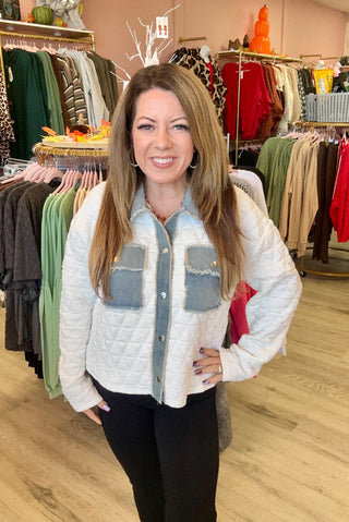 Denim Collar Quilted Jacket